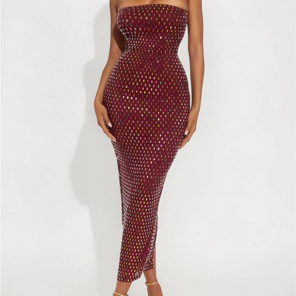 Stunning Burgundy Sparkle Gown - Irridescent Gems